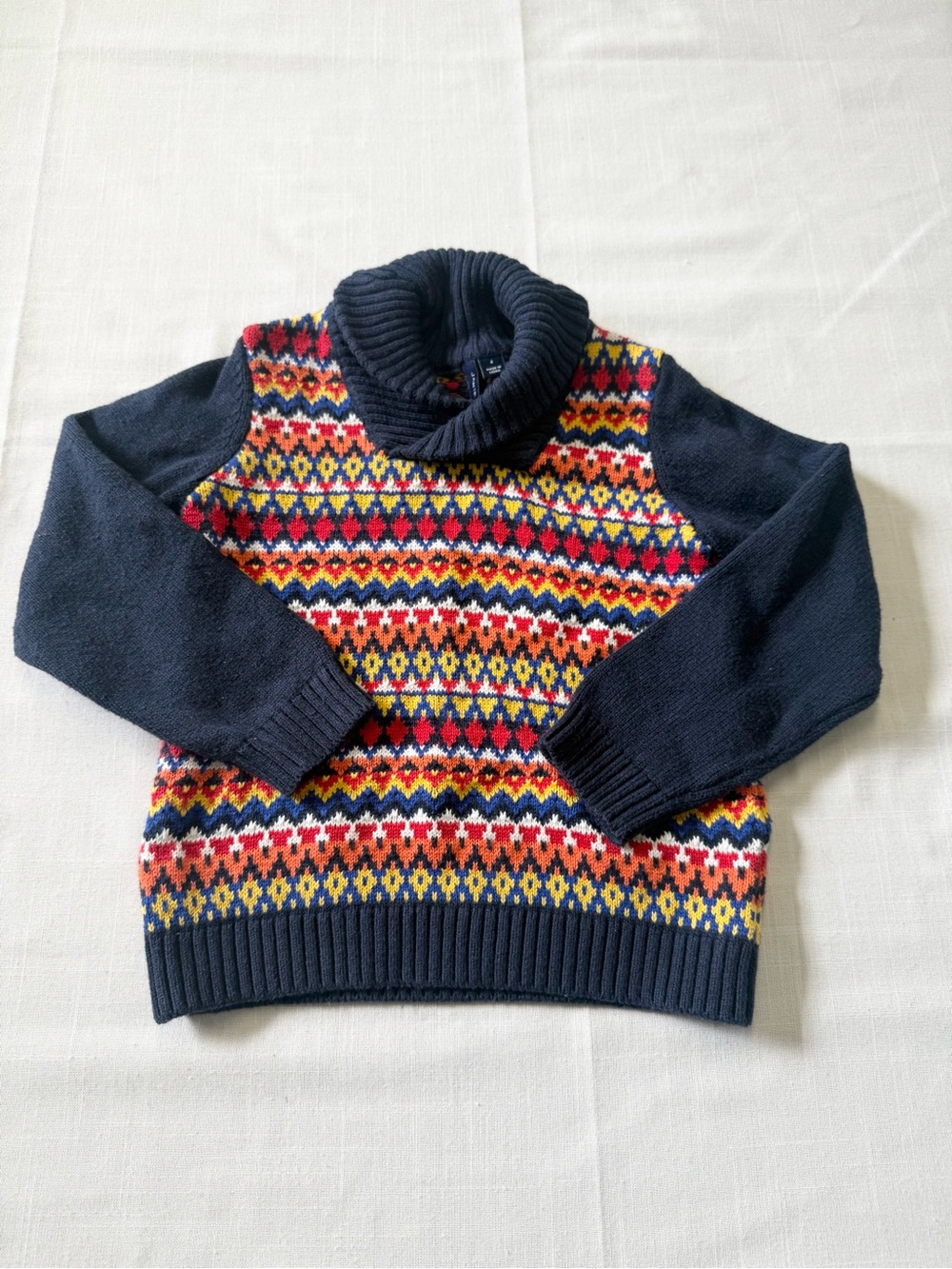 Janie and Jack Boys Fair Isle Shawl Collar Sweater Navy Orange Size 4